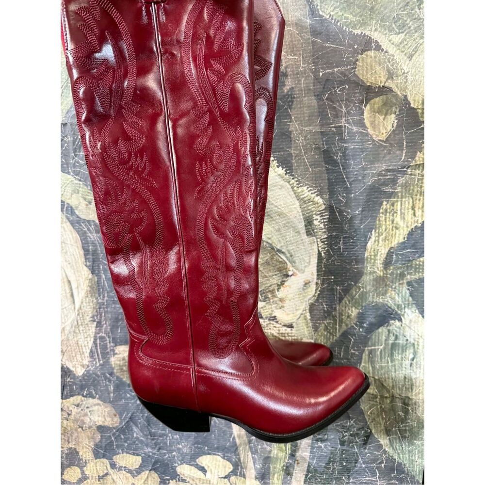 Free People Festival Leather Finn Tall red western boot 8.5 - Picture 8 of 12
